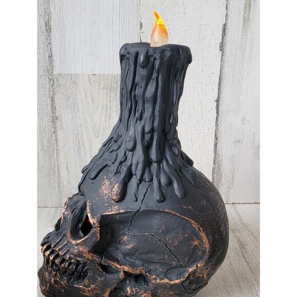 Halloween lit up black skull candle prop Decor scary skeletonq - Picture 6 of 12
